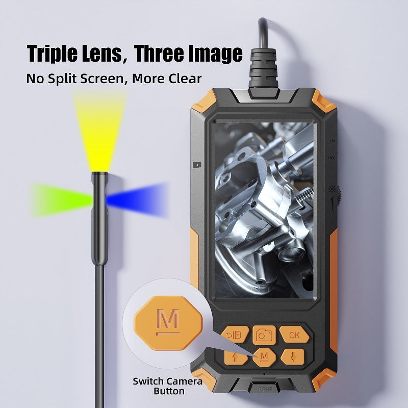 Borescope Endoscope Inspection Camera | Triple Lens 1080p HD with 4.5 Inch Screen | IP68 Waterproof, 2600mAh Battery