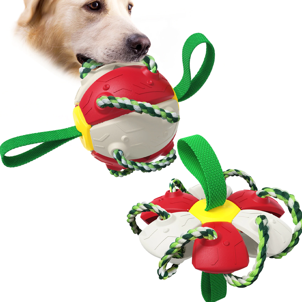 Bouncing Frisbee Ball Interactive Dog Toy | Converts to Ball in Seconds | Cotton Rope Chew Boosts Oral Health and Grip