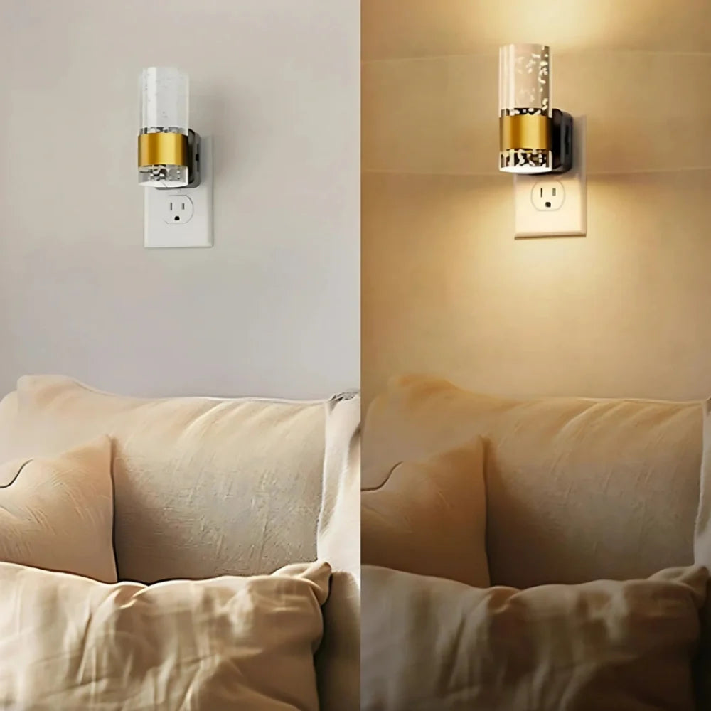 Bubble Acrylic Night Light | Automatic Dusk Sensor, Dimmable Warm Glow | Golden Metal Accent for Cosy Corners & Hallways