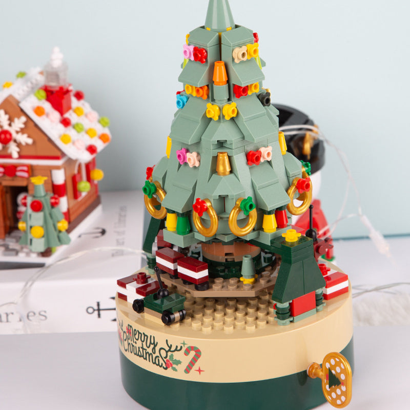Building Block Christmas Tree Music Box | 360-Piece DIY Kit with Hand Crank Melody | ABS Plastic Construction Set