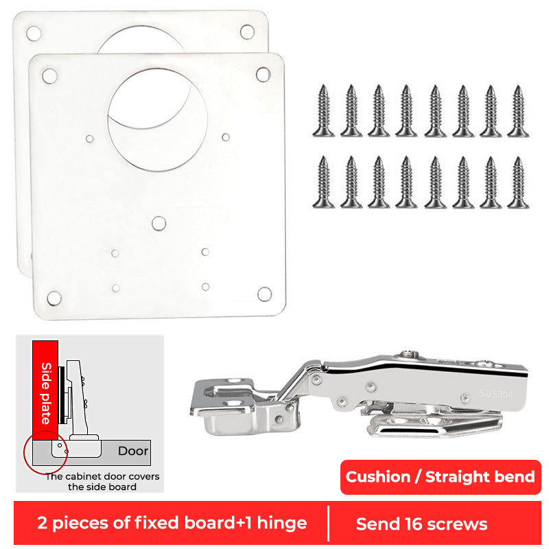 Cabinet Door Hinge Set Stainless Steel | Soft-Close Damper Mechanism | Quiet Closing for Folding Cabinet Doors with Fixing Plates
