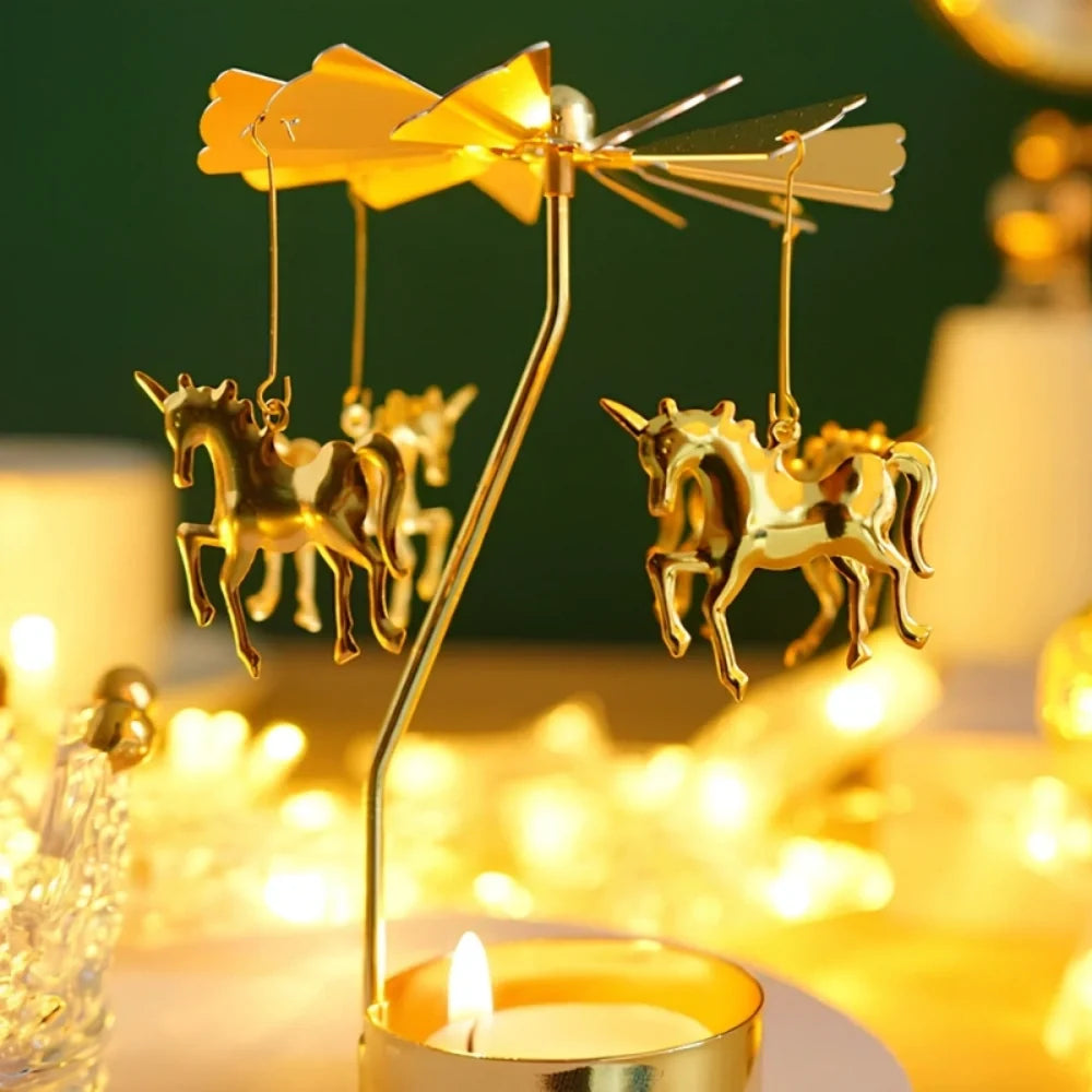 Candle Carousel Alloy Spinner 16.5 x 8 x 5 cm | Fawn, Fairy, Angel, Unicorn Styles | Heat-Powered Rotating Display