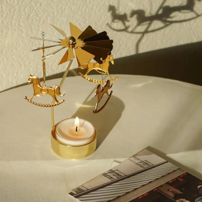 Candle Carousel Alloy Spinner 16.5 x 8 x 5 cm | Fawn, Fairy, Angel, Unicorn Styles | Heat-Powered Rotating Display