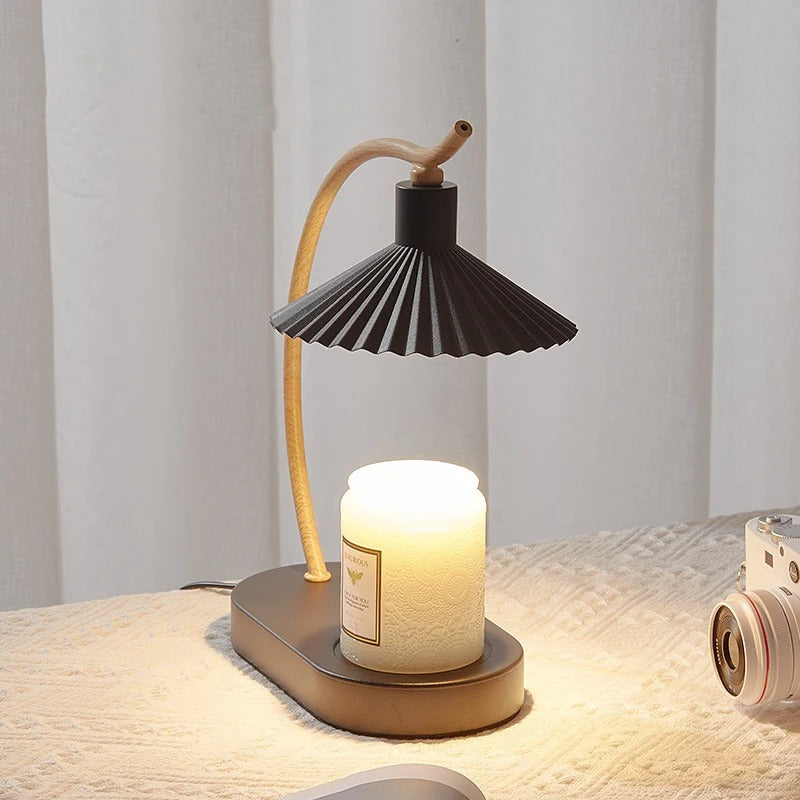 Candle Warmer Lamp | Nordic Wood Arc Pleated Shade Design