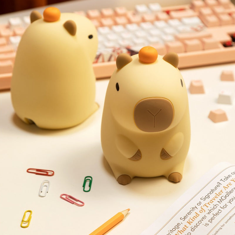Capybara LED Night Light | Touch Sensor & Remote Control | USB Rechargeable Silicone Mood Lamp for Bedroom & Desk