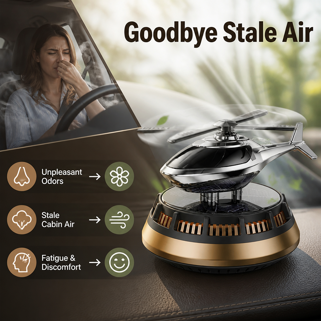 Car Air Freshener Solar Powered Spinning Disc with Replaceable Cartridge
