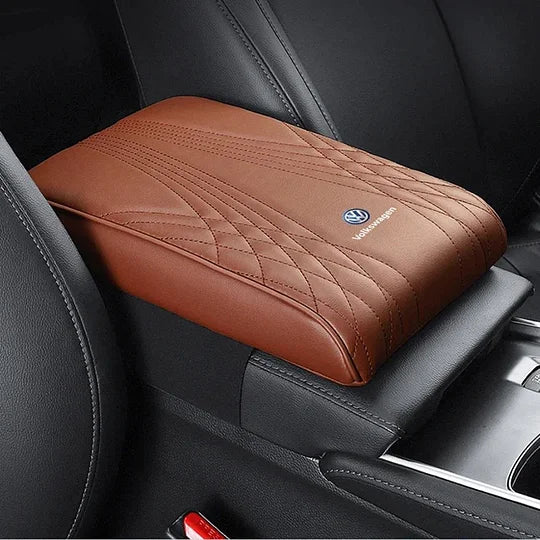 Car Armrest Cushion Leather Memory Foam | Diamond-Pattern, Elastic Mesh Fit | Elbow Support & Scratch Protection