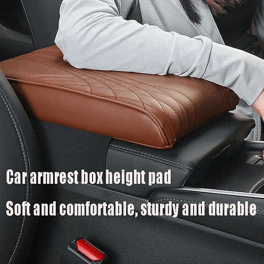Car Armrest Cushion Leather Memory Foam | Diamond-Pattern, Elastic Mesh Fit | Elbow Support & Scratch Protection