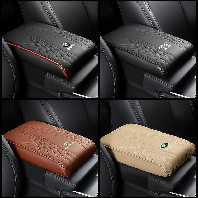 Car Armrest Cushion Leather Memory Foam | Diamond-Pattern, Elastic Mesh Fit | Elbow Support & Scratch Protection