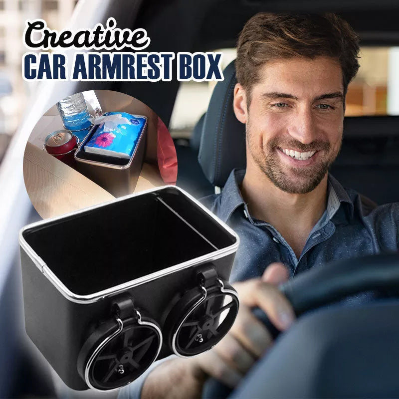Car Armrest Storage Box ABS Plastic | Secure Strap Fit | Organises Phones, Keys, Drinks, Tissues & Essentials in Your Car