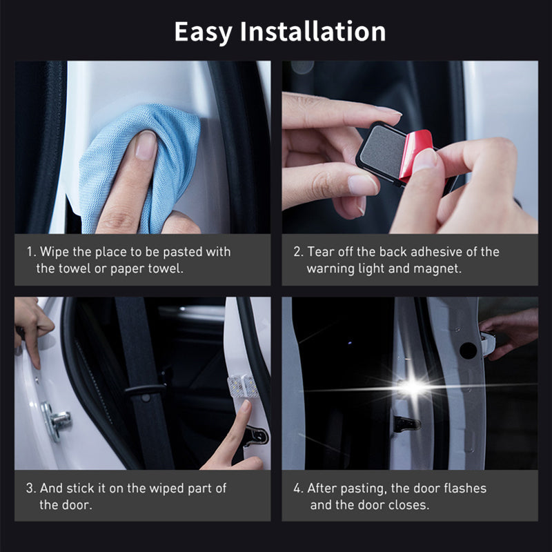 Car Door Opening Warning Light (2 Pack) | Induction Switch with 6 LED Beads | Built-In Battery, 3M Adhesive Install
