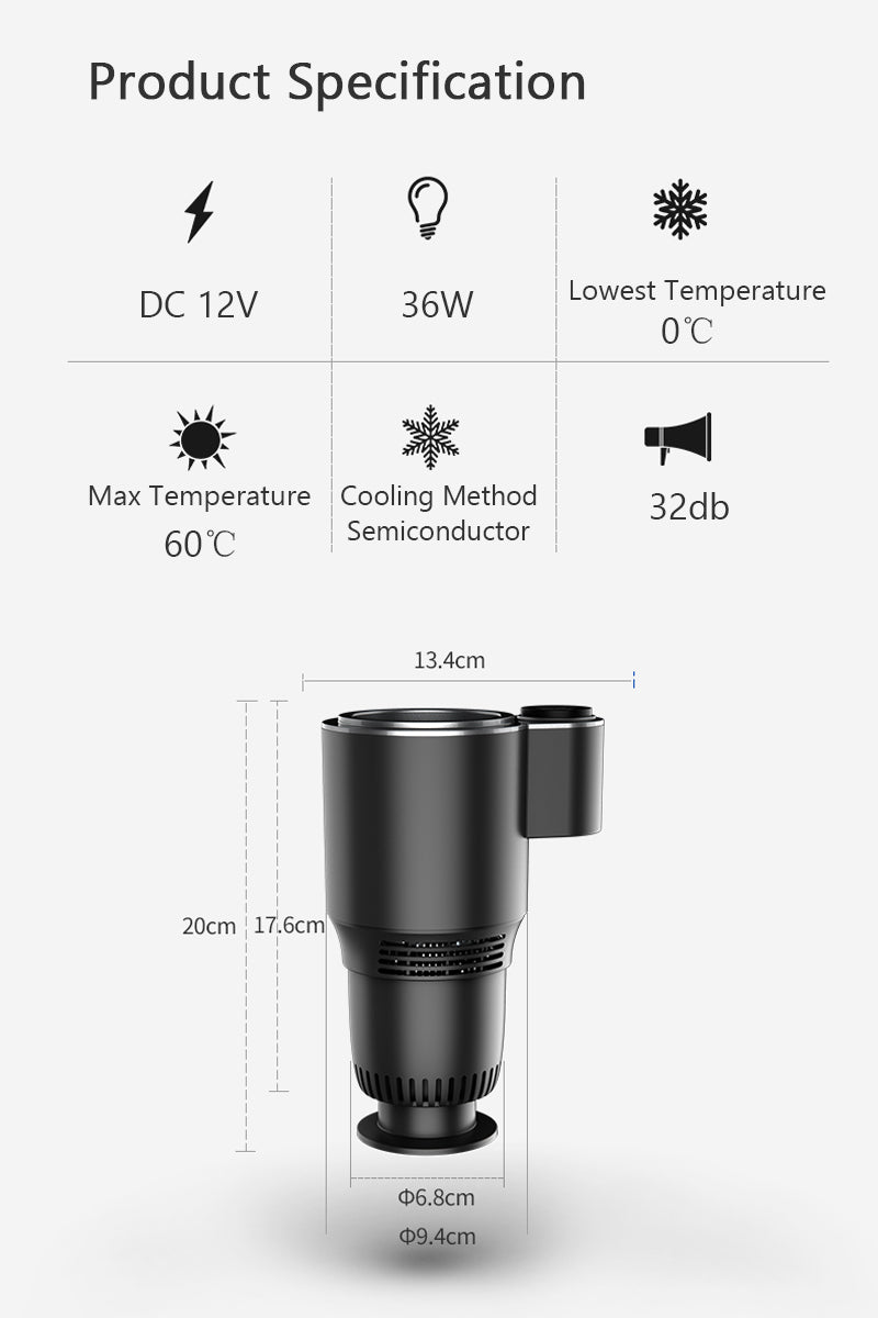 Car Mug Holder Cooling Heating 12 V Digital Display with Mechanical Switch