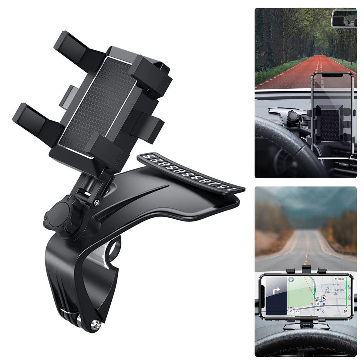 Car Phone Holder Clip Mount 360 Rotating Sun Visor with Non-Slip Pads