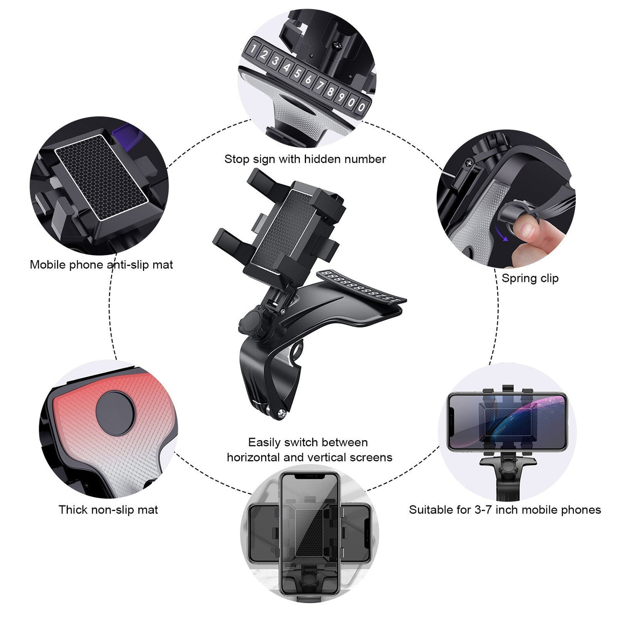 Car Phone Holder Clip Mount 360 Rotating Sun Visor with Non-Slip Pads