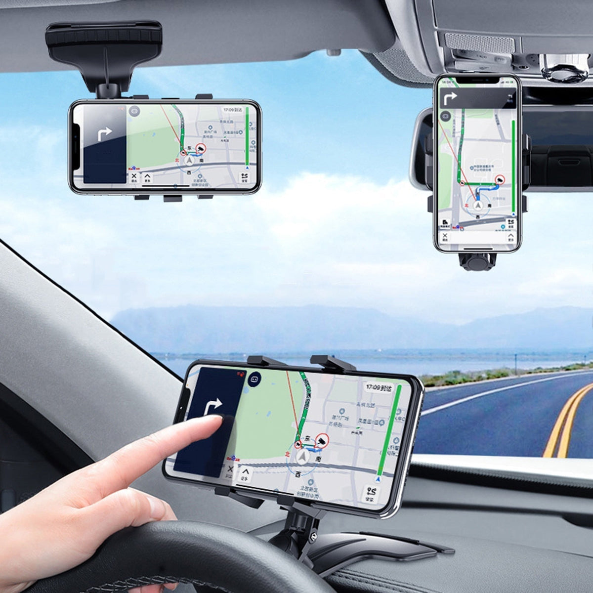 Car Phone Holder Clip Mount 360 Rotating Sun Visor with Non-Slip Pads