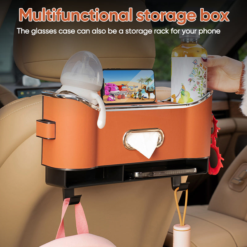Car Seat Back Storage Box Leather | Hanging Organiser with Partitions and Hooks | Keeps Items Within Easy Reach