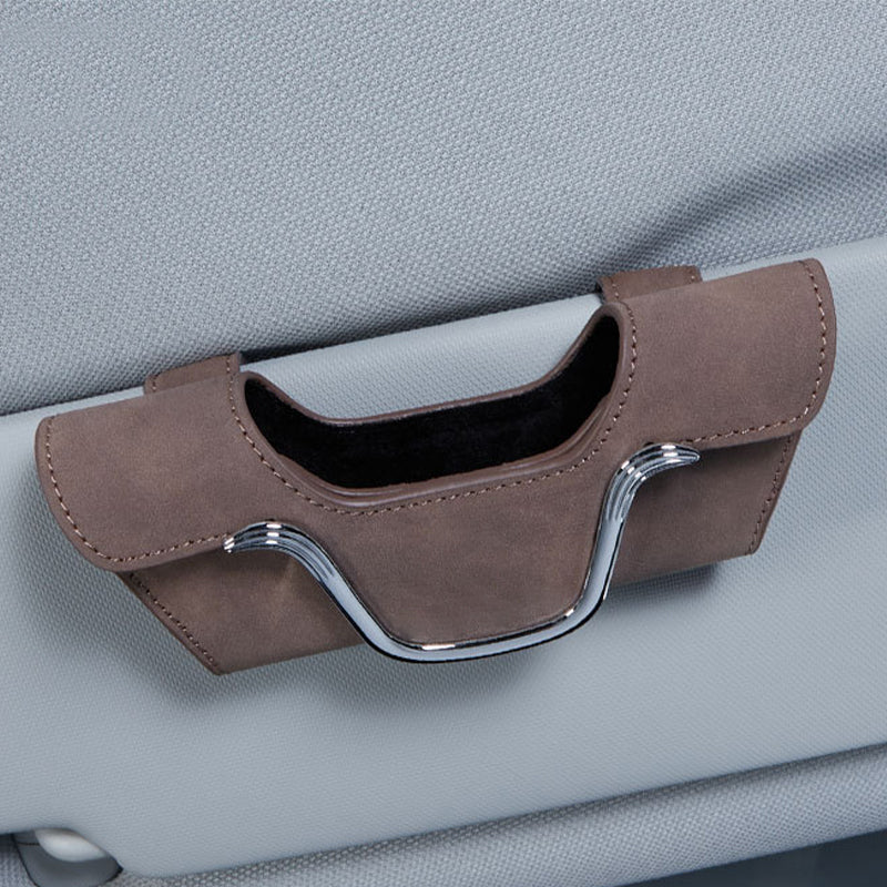 Car Sun Visor Glasses Holder Faux Leather | Magnetic Buckle Clip-On Case | Universal Fit for Sunglasses & Cards