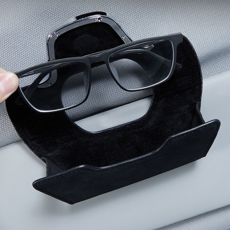 Car Sun Visor Glasses Holder Faux Leather | Magnetic Buckle Clip-On Case | Universal Fit for Sunglasses & Cards