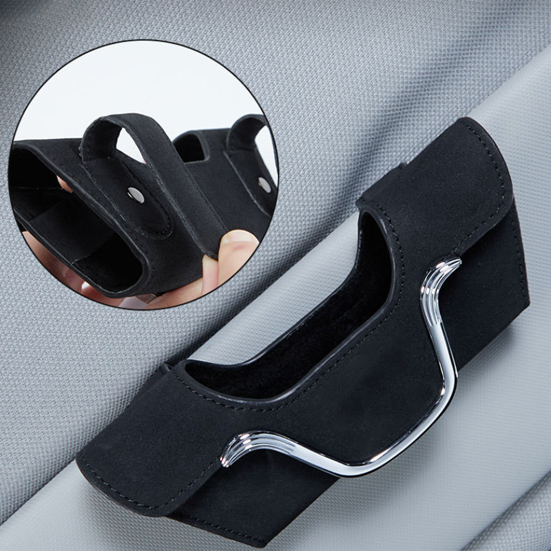Car Sun Visor Glasses Holder Faux Leather | Magnetic Buckle Clip-On Case | Universal Fit for Sunglasses & Cards