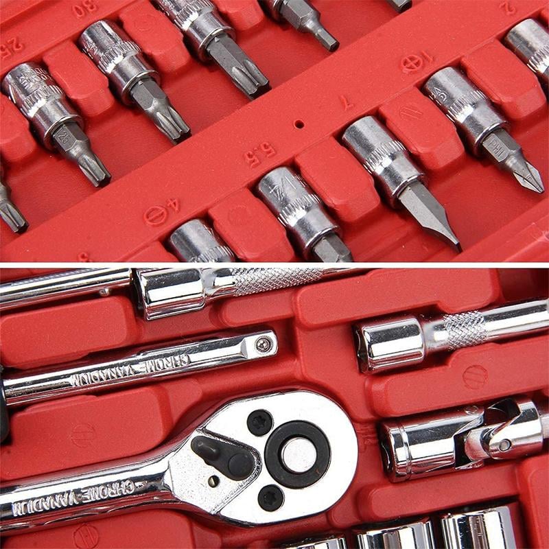 Car Tool Kit Chrome Vanadium Socket Set 46-Piece with Quick-Release Switch