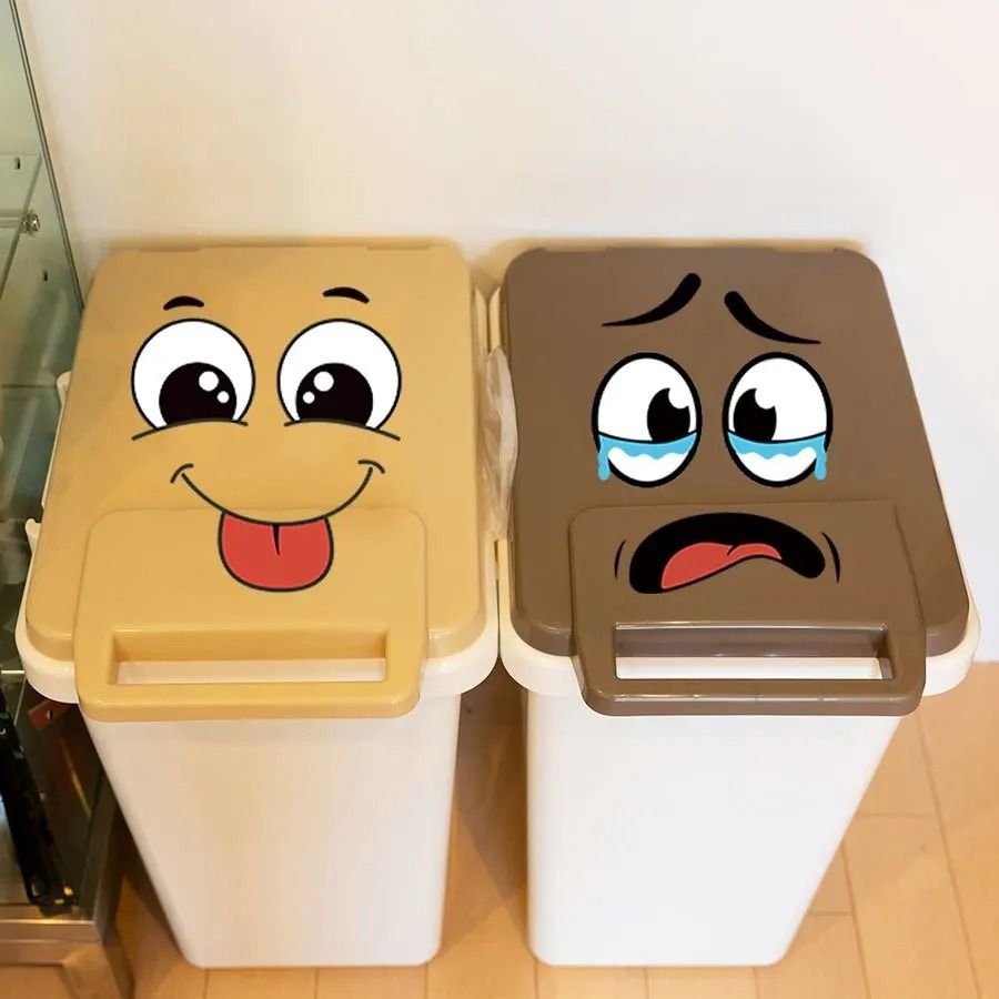 Cartoon Face Sticker Set Waterproof | 4 Sheets Self-Adhesive Removable Designs | Bathroom Kitchen Bin Decor Accessory