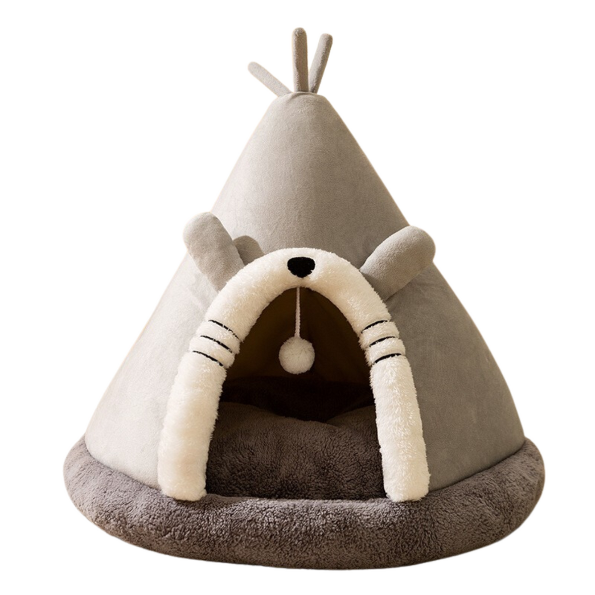 Cat Tent Bed Plush Fleece Teepee | Removable Cushion, Hanging Toy, Arched Opening | Indoor & Outdoor Pet Shelter Design