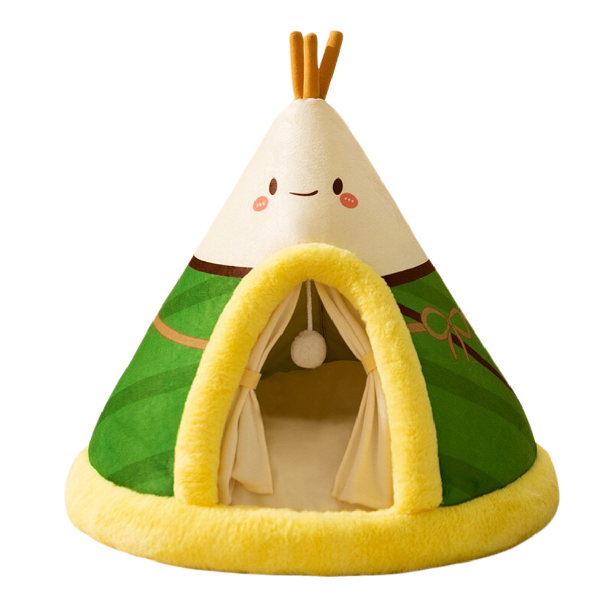 Cat Tent Bed Plush Fleece Teepee | Removable Cushion, Hanging Toy, Arched Opening | Indoor & Outdoor Pet Shelter Design