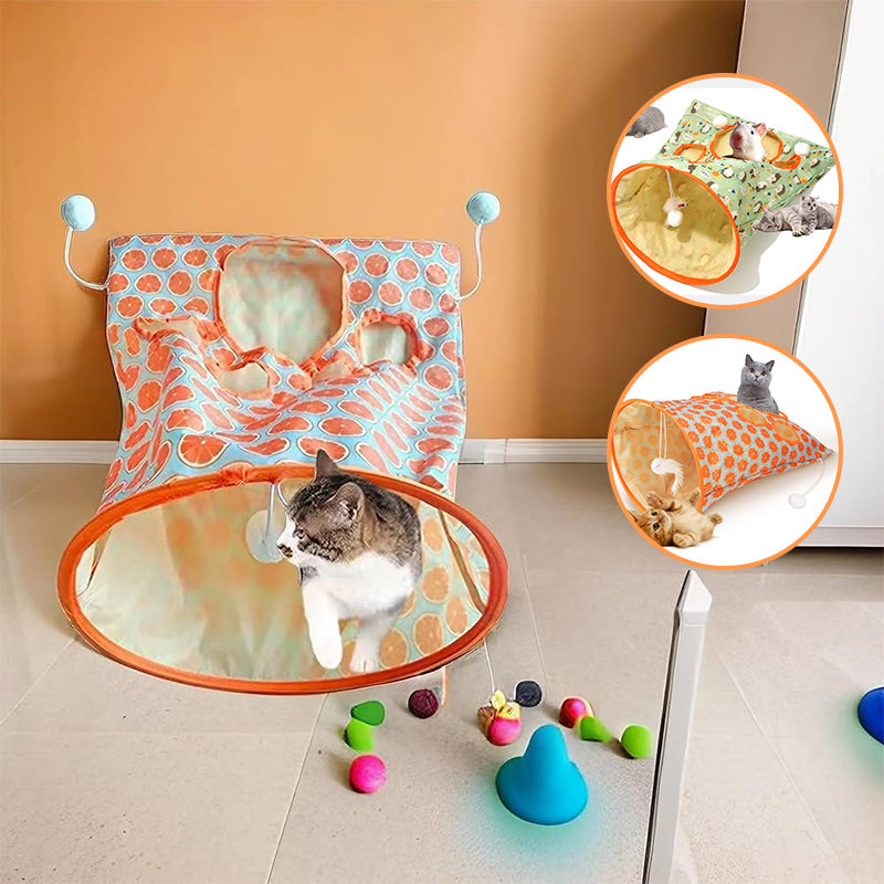 Cat Tunnel Bag Polyester Taffeta | Crinkle Sound Fabric with Dangling Toy | Foldable Tunnel Bed for Cats and Small Pets