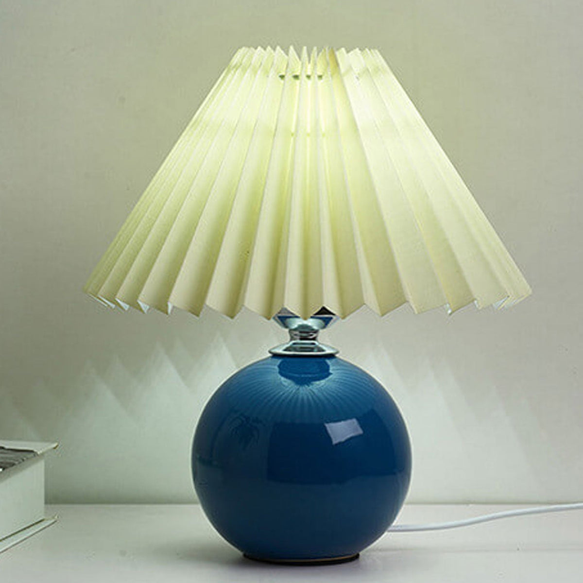 Ceramic Table Lamp | Cone-Shaped Shade, Minimalist Nordic Style Design | Plug-In Ceramic Socket, Standard Bulb Compatible
