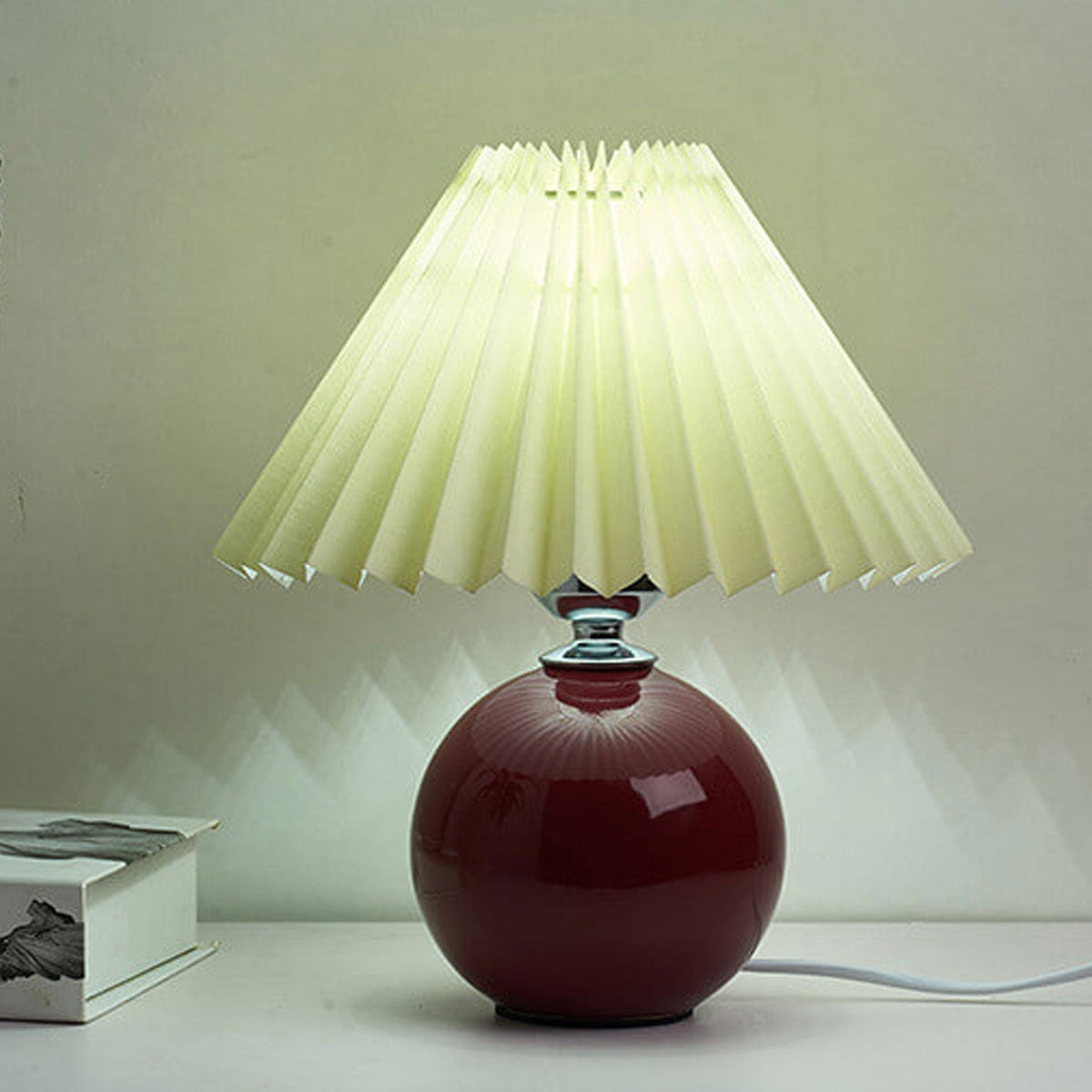 Ceramic Table Lamp | Cone-Shaped Shade, Minimalist Nordic Style Design | Plug-In Ceramic Socket, Standard Bulb Compatible