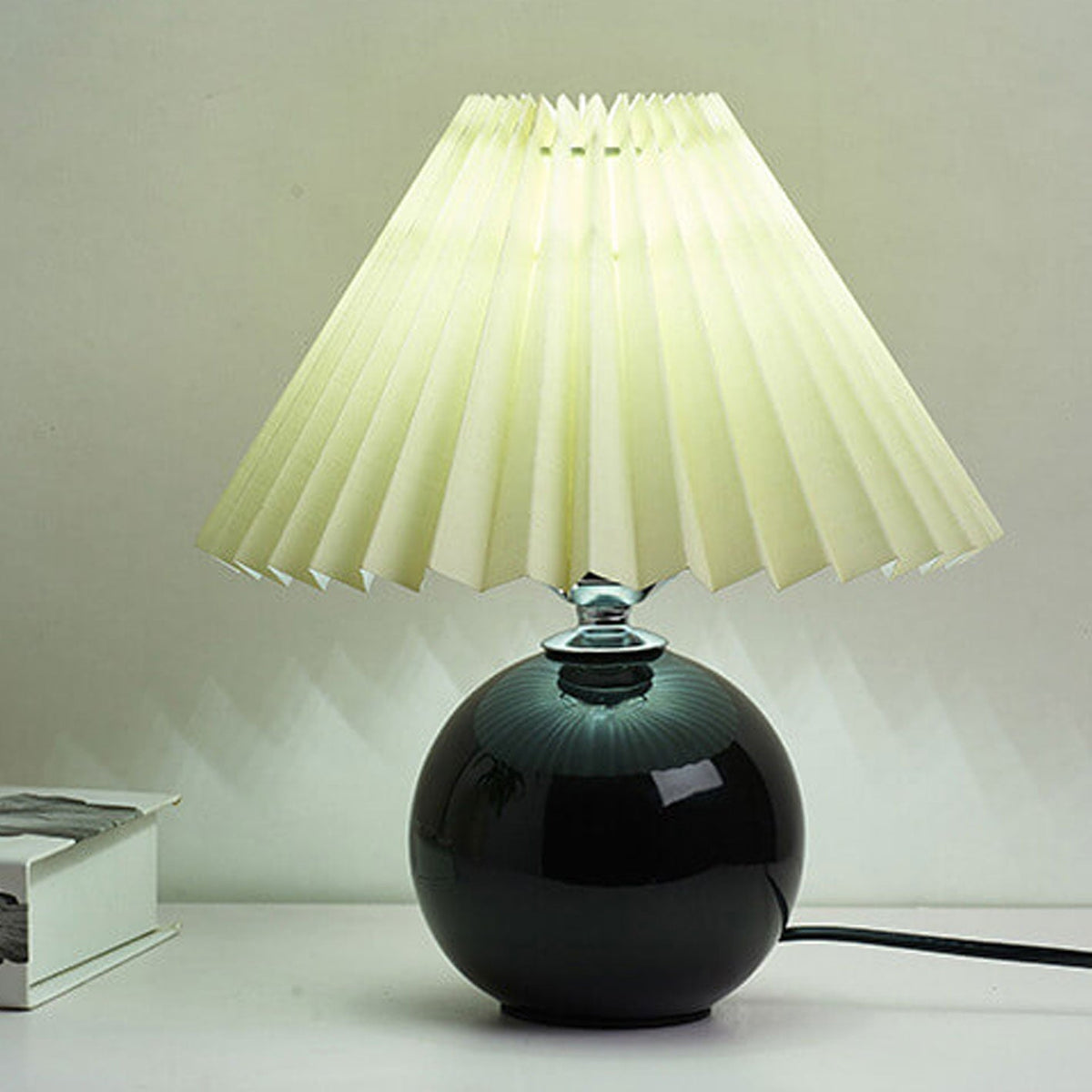 Ceramic Table Lamp | Cone-Shaped Shade, Minimalist Nordic Style Design | Plug-In Ceramic Socket, Standard Bulb Compatible