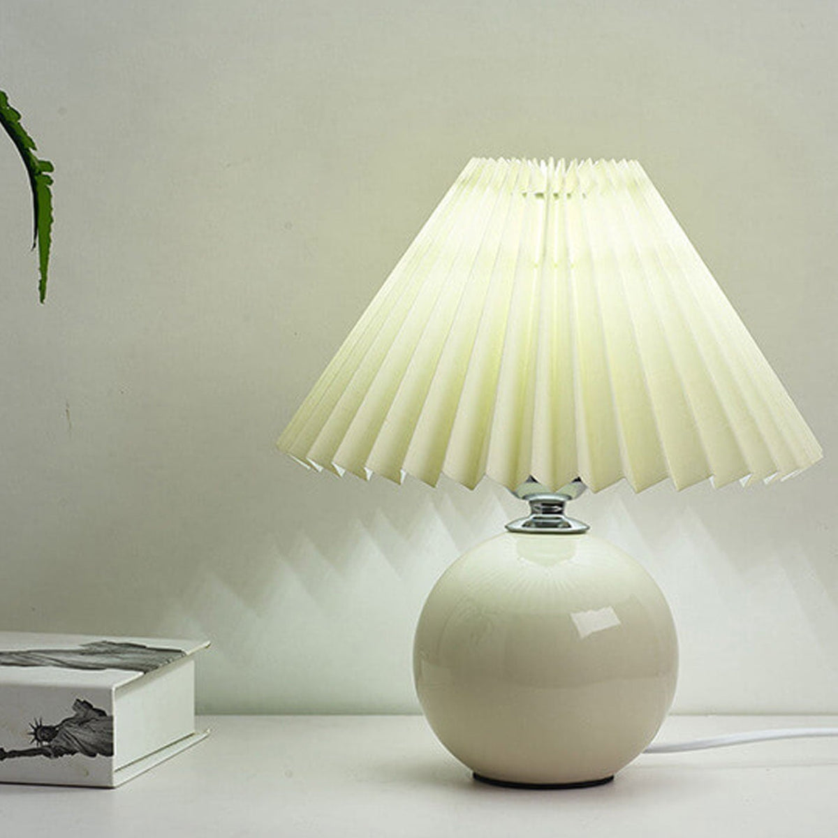 Ceramic Table Lamp | Cone-Shaped Shade, Minimalist Nordic Style Design | Plug-In Ceramic Socket, Standard Bulb Compatible