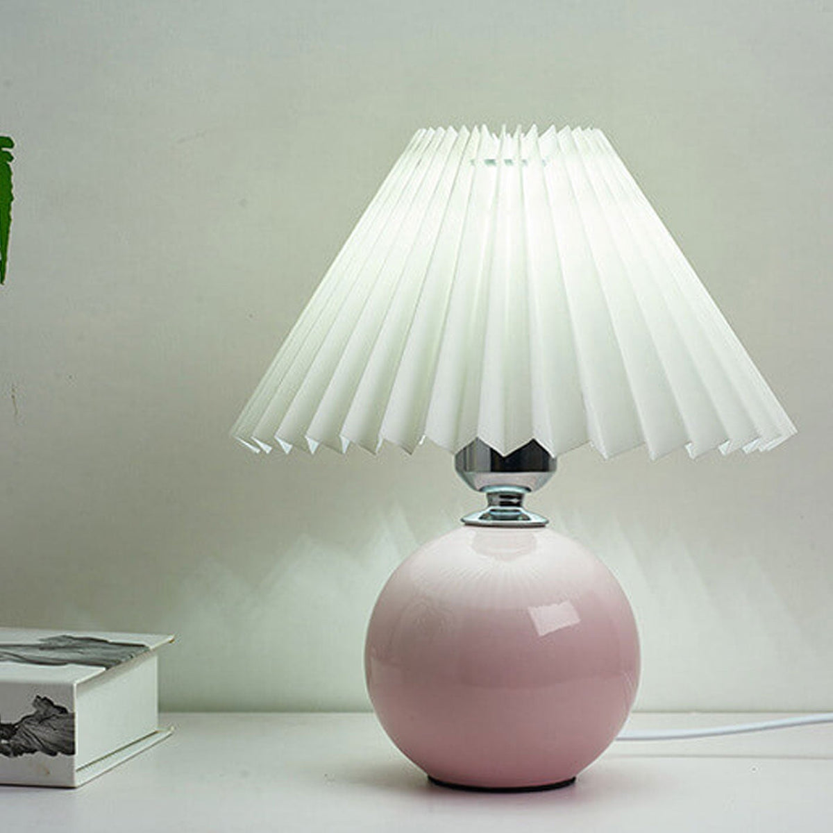 Ceramic Table Lamp | Cone-Shaped Shade, Minimalist Nordic Style Design | Plug-In Ceramic Socket, Standard Bulb Compatible