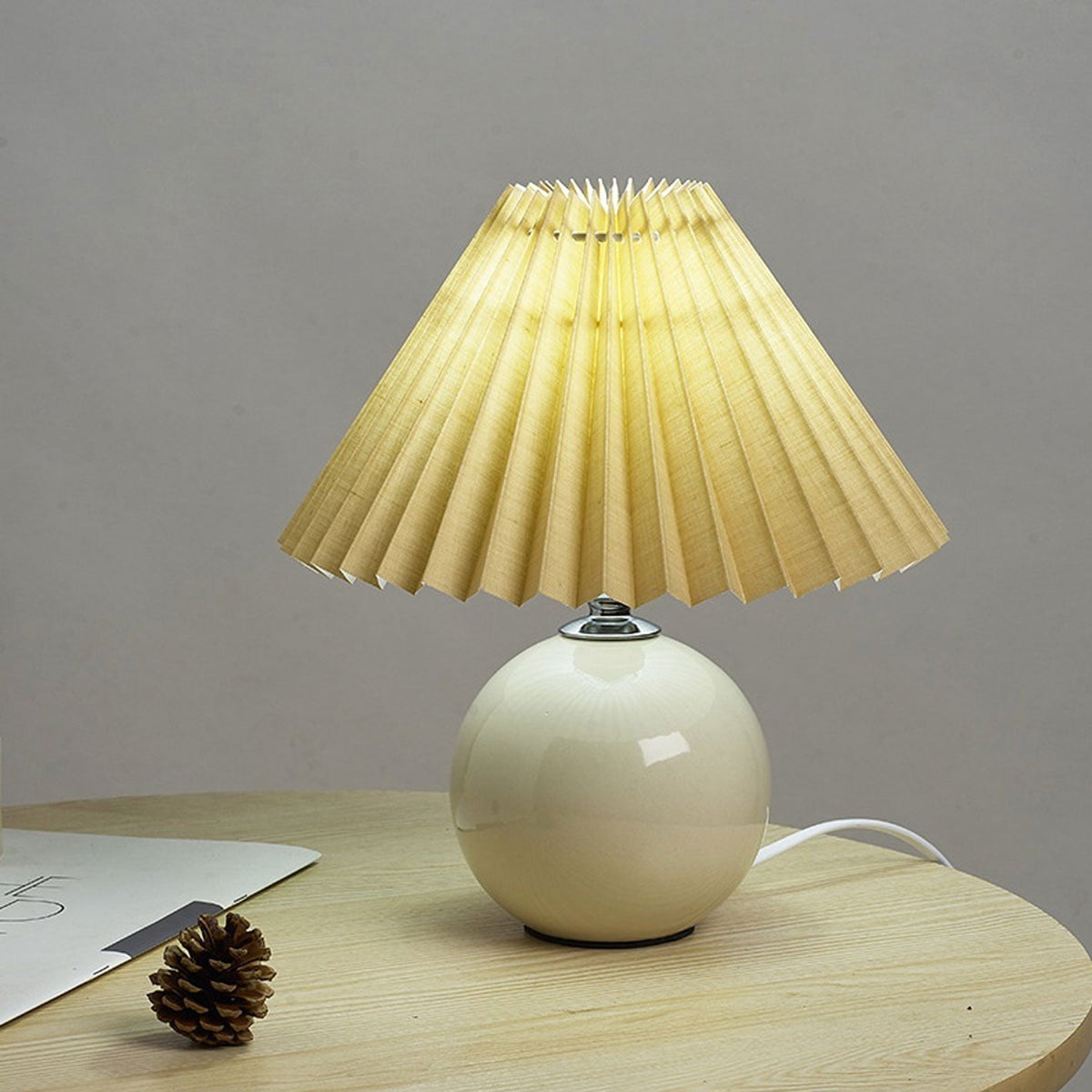 Ceramic Table Lamp | Cone-Shaped Shade, Minimalist Nordic Style Design | Plug-In Ceramic Socket, Standard Bulb Compatible