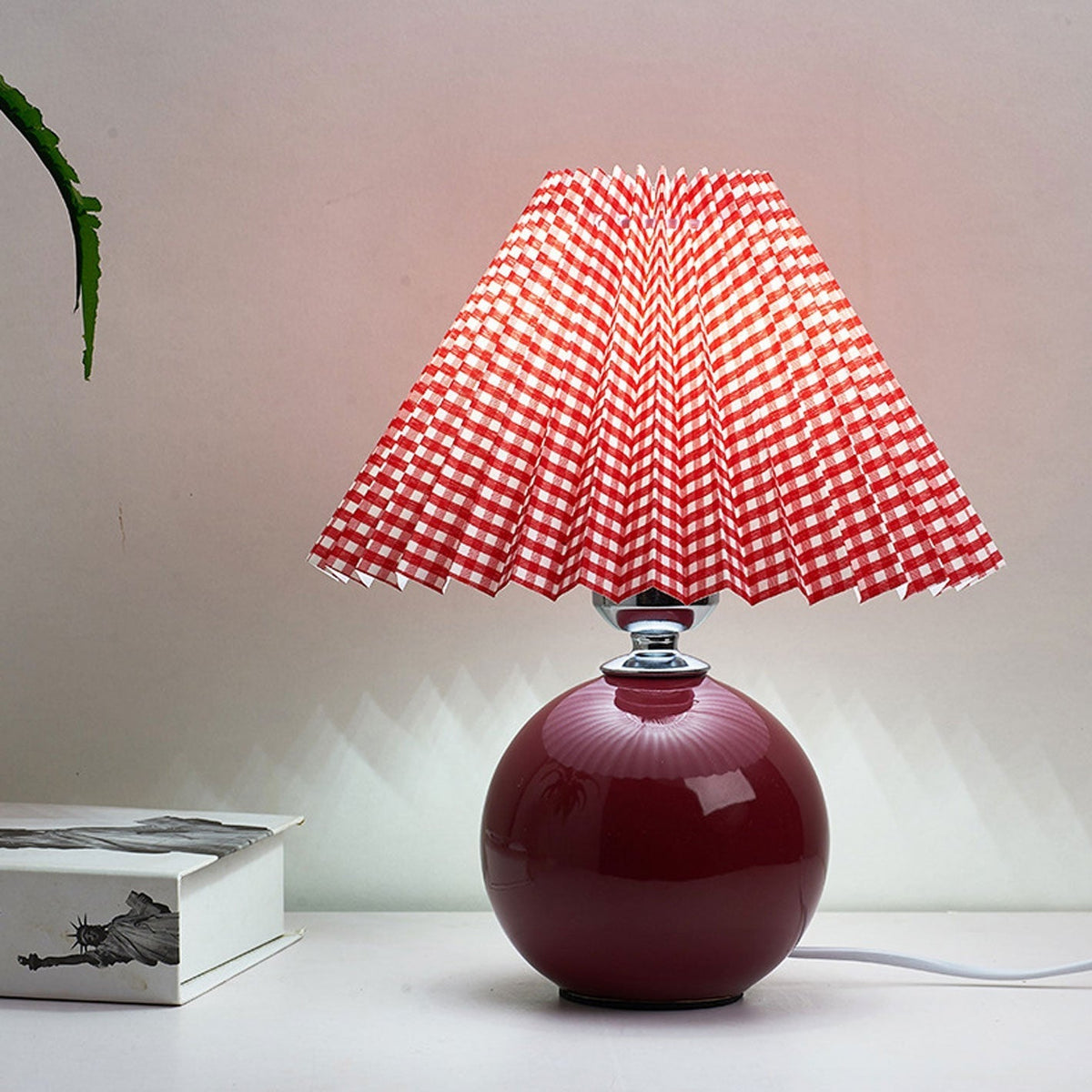 Ceramic Table Lamp | Cone-Shaped Shade, Minimalist Nordic Style Design | Plug-In Ceramic Socket, Standard Bulb Compatible