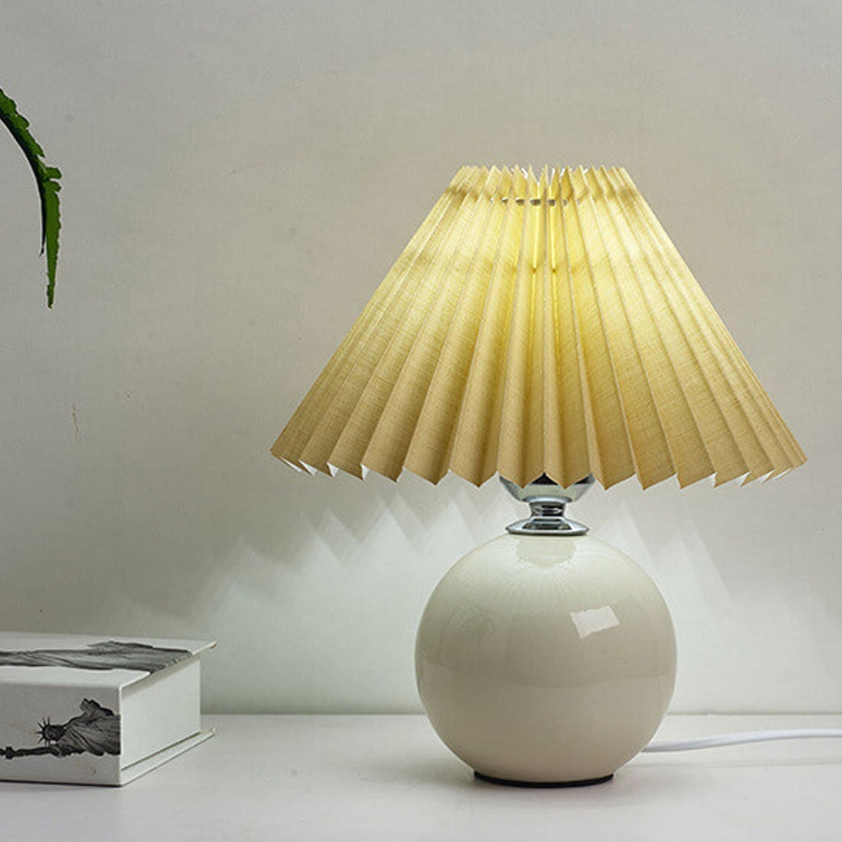 Ceramic Table Lamp | Cone-Shaped Shade, Minimalist Nordic Style Design | Plug-In Ceramic Socket, Standard Bulb Compatible