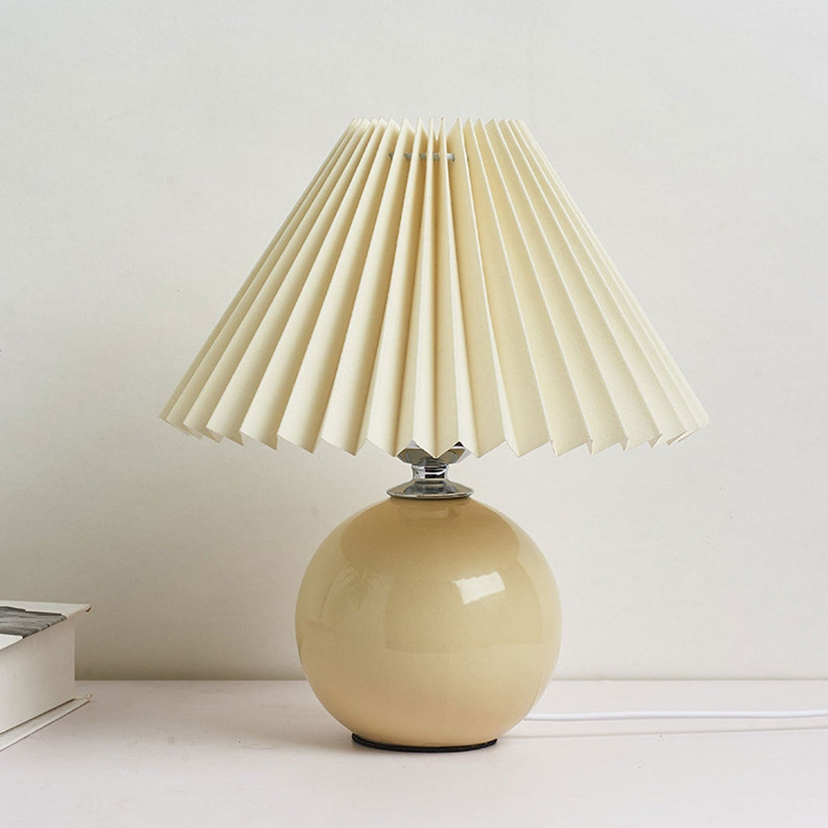 Ceramic Table Lamp | Cone-Shaped Shade, Minimalist Nordic Style Design | Plug-In Ceramic Socket, Standard Bulb Compatible