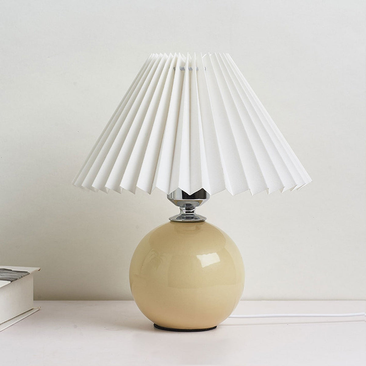 Ceramic Table Lamp | Cone-Shaped Shade, Minimalist Nordic Style Design | Plug-In Ceramic Socket, Standard Bulb Compatible