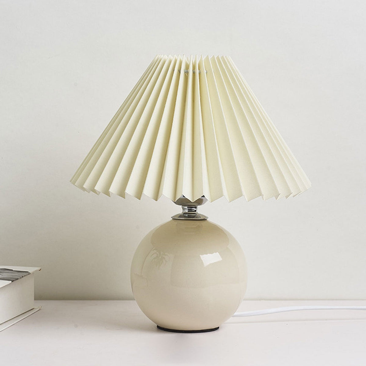 Ceramic Table Lamp | Cone-Shaped Shade, Minimalist Nordic Style Design | Plug-In Ceramic Socket, Standard Bulb Compatible