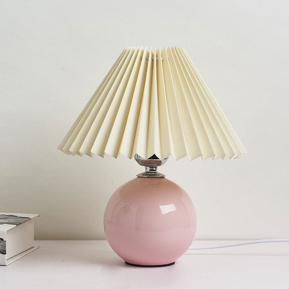 Ceramic Table Lamp | Cone-Shaped Shade, Minimalist Nordic Style Design | Plug-In Ceramic Socket, Standard Bulb Compatible