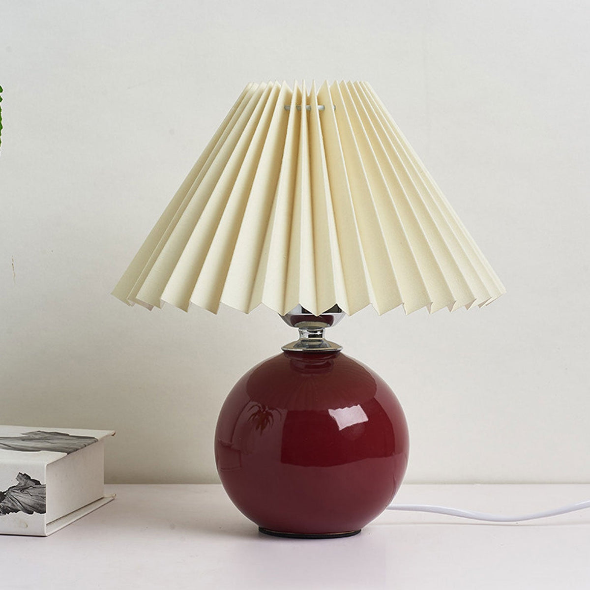 Ceramic Table Lamp | Cone-Shaped Shade, Minimalist Nordic Style Design | Plug-In Ceramic Socket, Standard Bulb Compatible