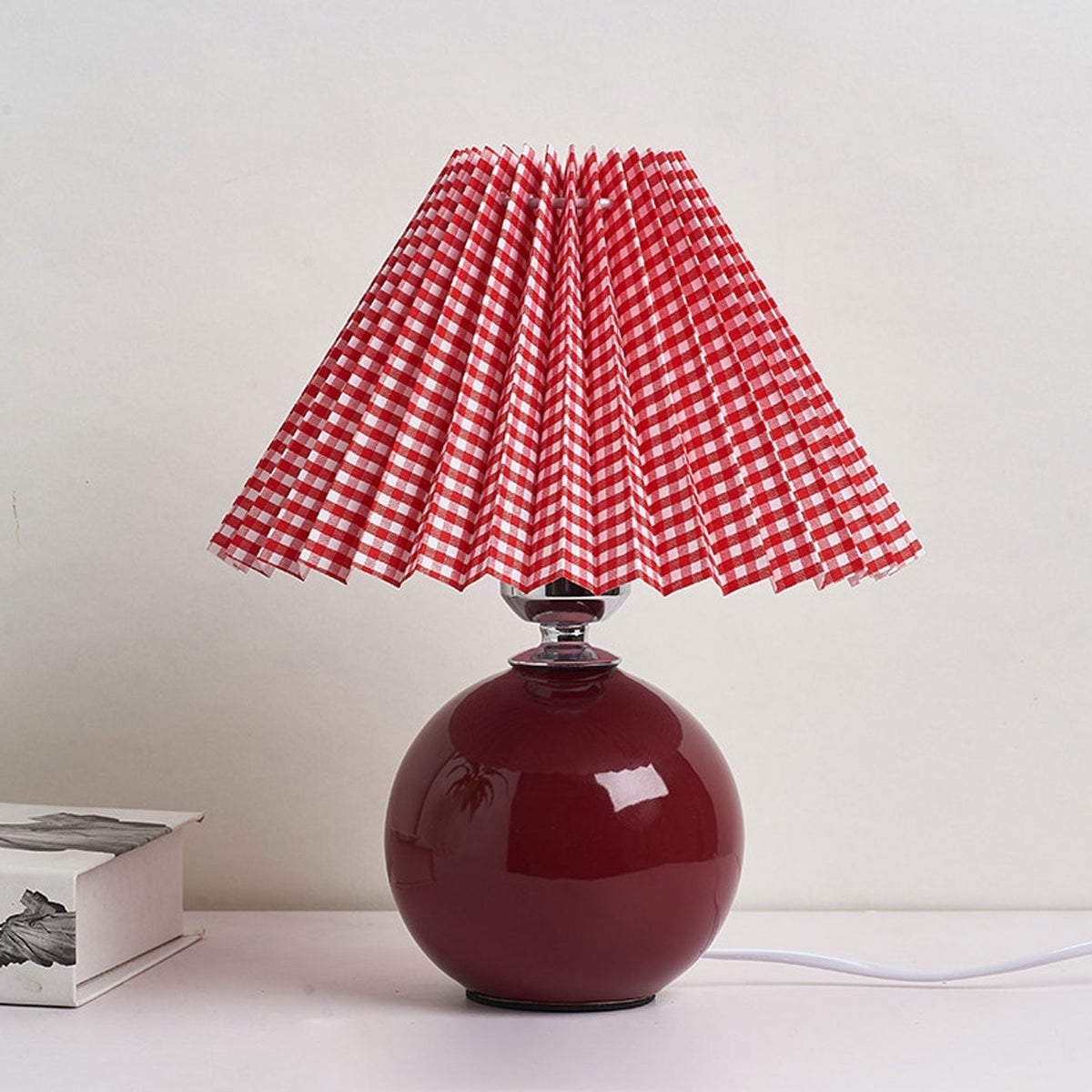 Ceramic Table Lamp | Cone-Shaped Shade, Minimalist Nordic Style Design | Plug-In Ceramic Socket, Standard Bulb Compatible