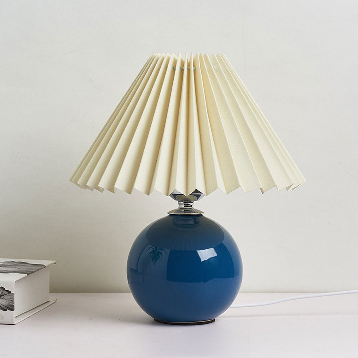 Ceramic Table Lamp | Cone-Shaped Shade, Minimalist Nordic Style Design | Plug-In Ceramic Socket, Standard Bulb Compatible