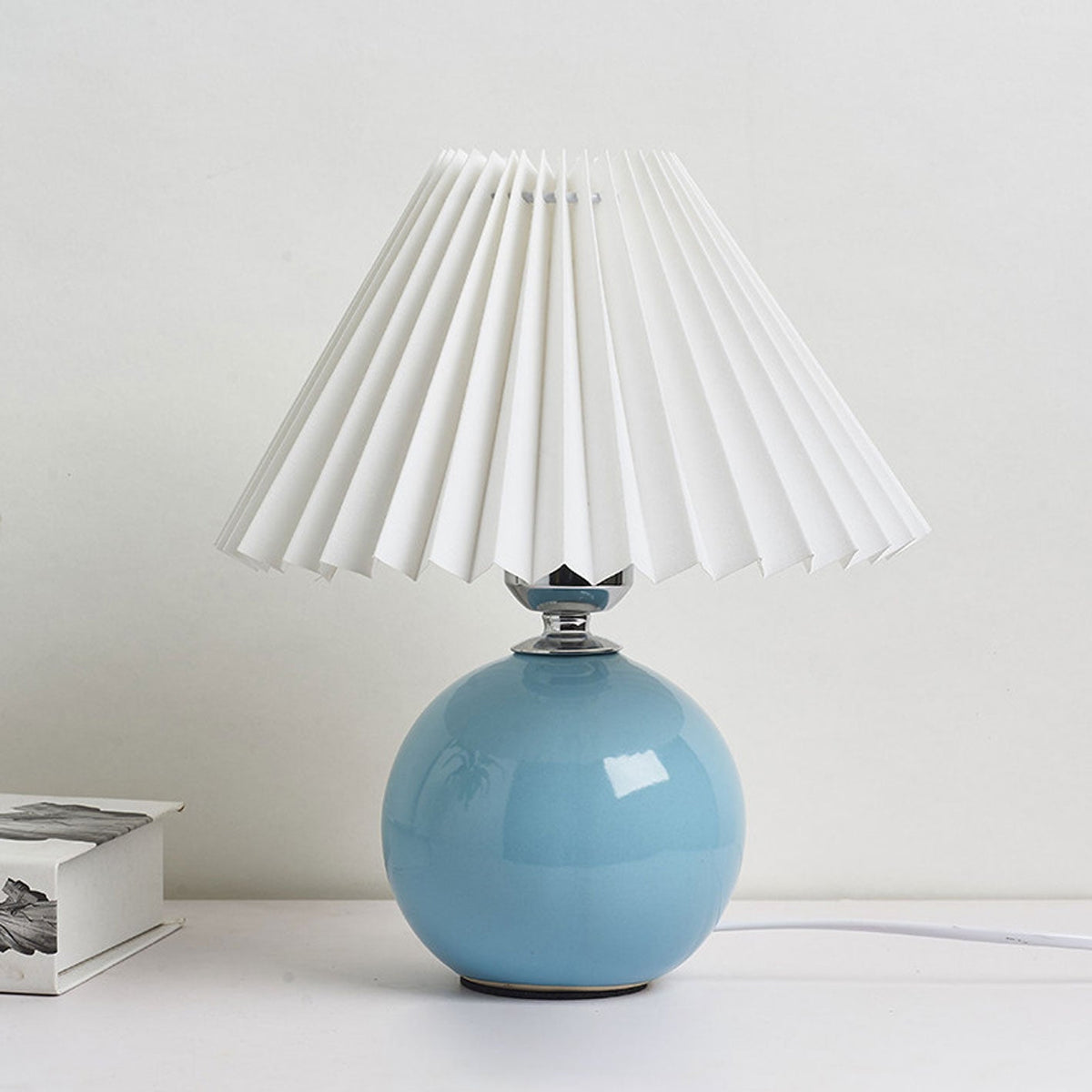 Ceramic Table Lamp | Cone-Shaped Shade, Minimalist Nordic Style Design | Plug-In Ceramic Socket, Standard Bulb Compatible