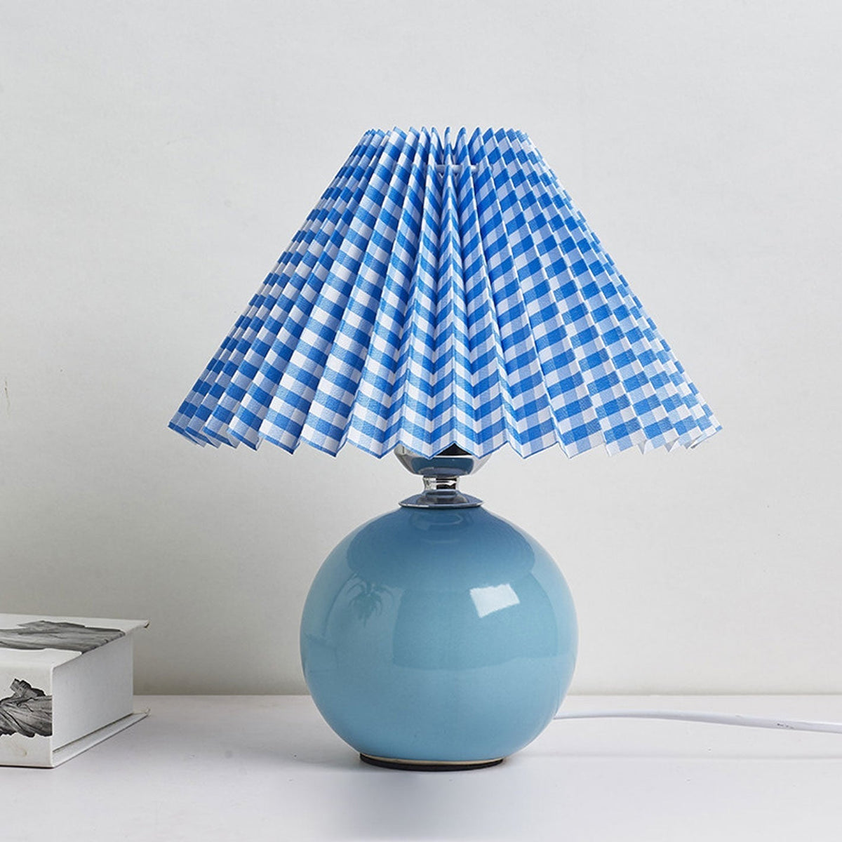 Ceramic Table Lamp | Cone-Shaped Shade, Minimalist Nordic Style Design | Plug-In Ceramic Socket, Standard Bulb Compatible