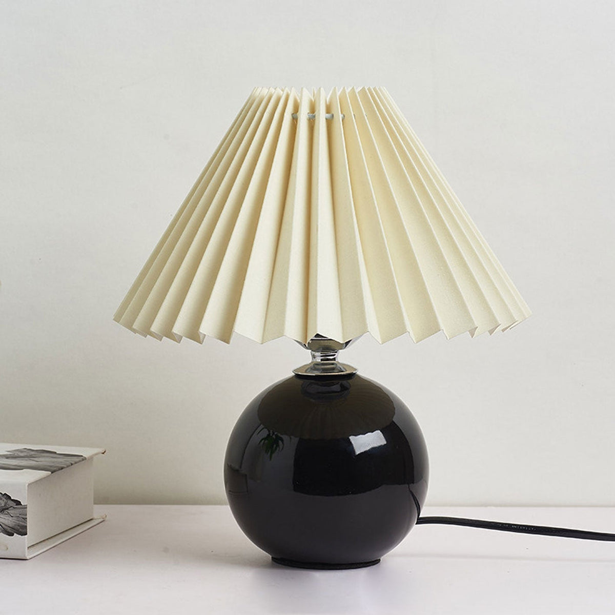 Ceramic Table Lamp | Cone-Shaped Shade, Minimalist Nordic Style Design | Plug-In Ceramic Socket, Standard Bulb Compatible