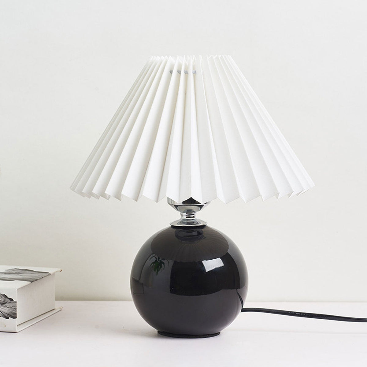 Ceramic Table Lamp | Cone-Shaped Shade, Minimalist Nordic Style Design | Plug-In Ceramic Socket, Standard Bulb Compatible
