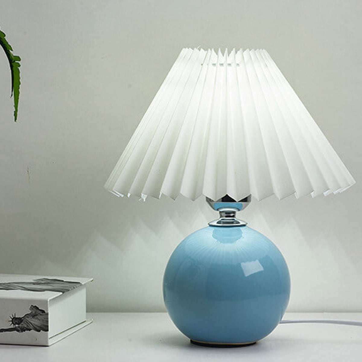 Ceramic Table Lamp | Cone-Shaped Shade, Minimalist Nordic Style Design | Plug-In Ceramic Socket, Standard Bulb Compatible