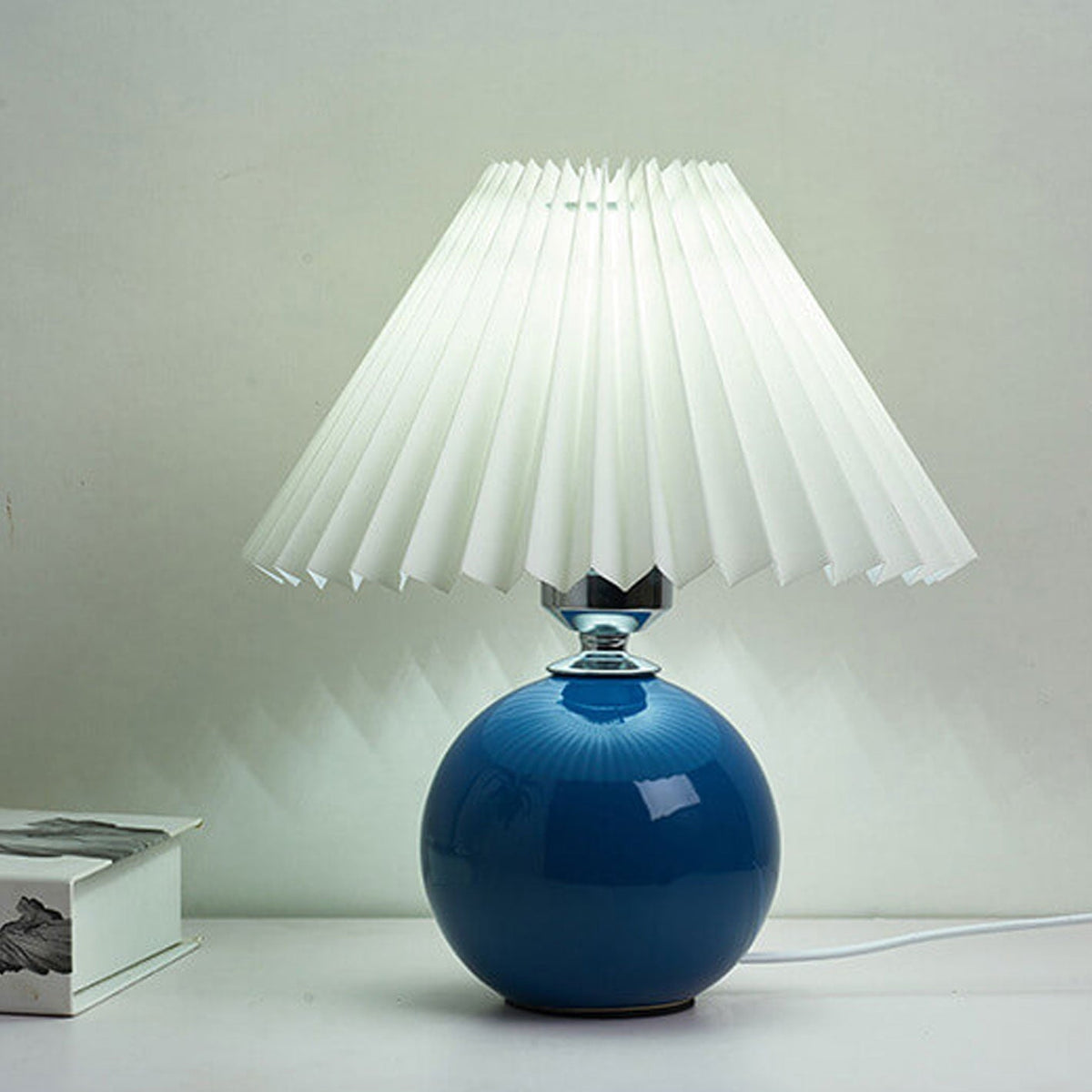 Ceramic Table Lamp | Cone-Shaped Shade, Minimalist Nordic Style Design | Plug-In Ceramic Socket, Standard Bulb Compatible