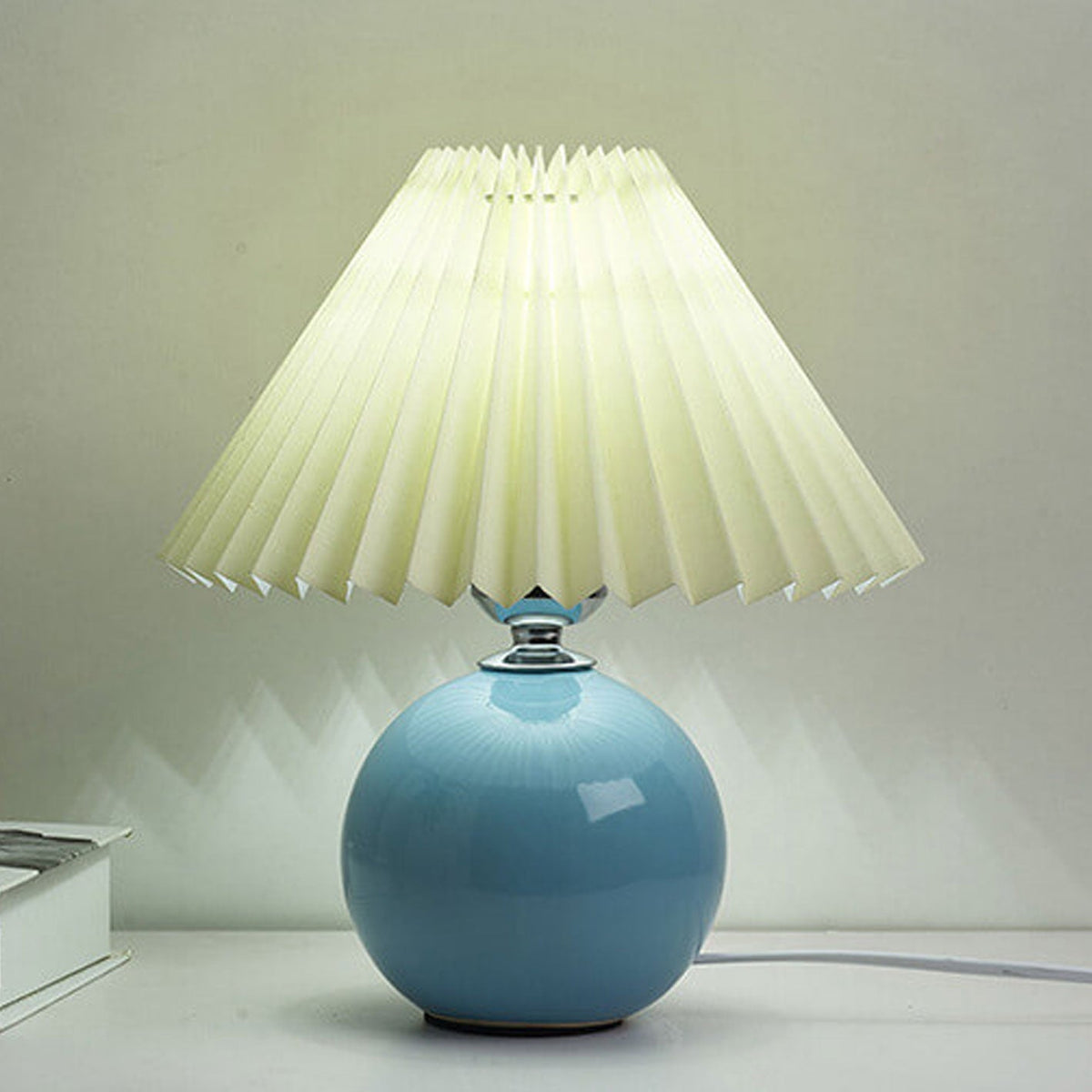 Ceramic Table Lamp | Cone-Shaped Shade, Minimalist Nordic Style Design | Plug-In Ceramic Socket, Standard Bulb Compatible